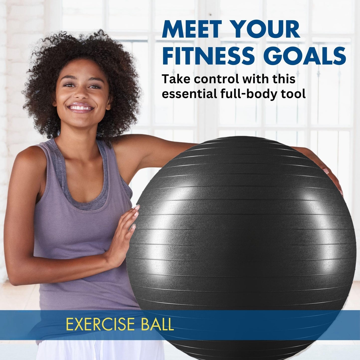Heavy-Duty Explosion-Proof Yoga Ball with Air Plug and Pump(Black)