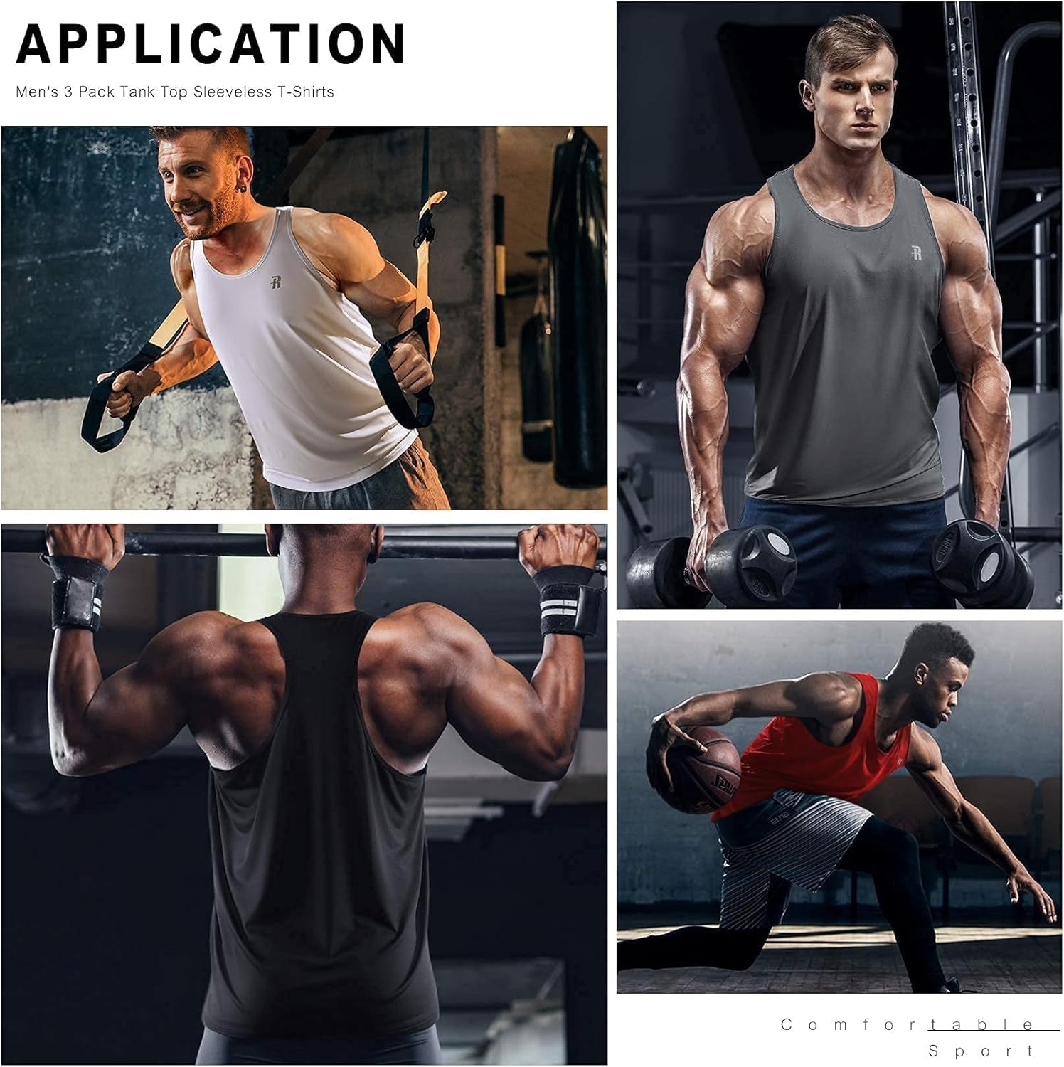 3 Pack Mens Tank Tops Workout Gym Muscle Sleeveless Shirts for Men
