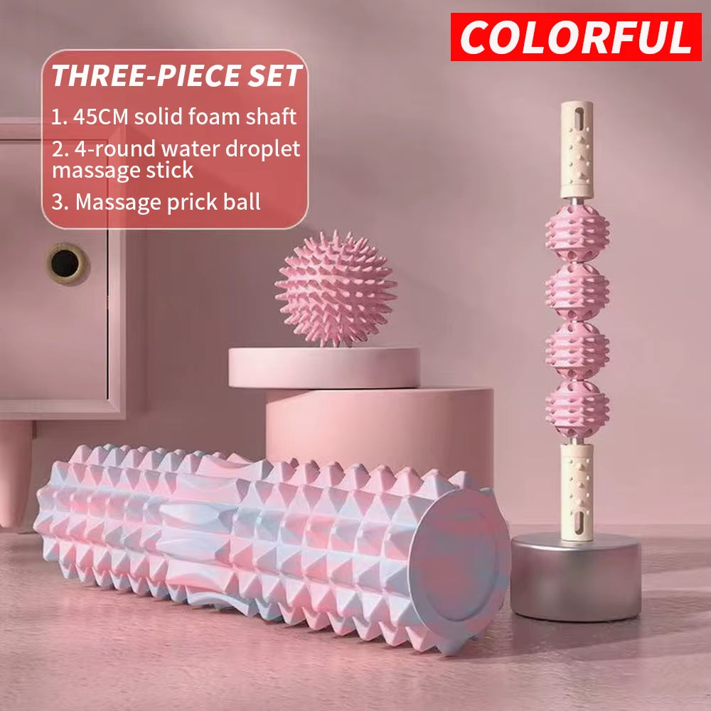 [Three Piece Massage Set] Massage Prick Ball, Massage Roller, Foam Massage Roller Shaft - a Necessary Household Massage Artifact