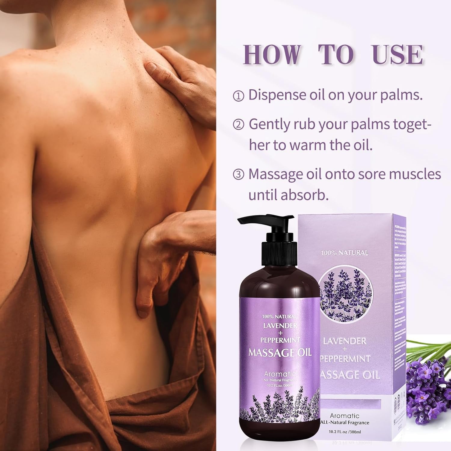 Lavender Massage Oil for Calming, Soothing and Relaxing Muscles Massage Oil for Massage Ideal Body Oil for Skin Moisturizing for Men and Women