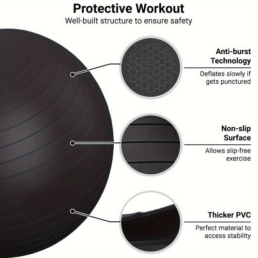Heavy-Duty Explosion-Proof Yoga Ball with Air Plug and Pump(Black)